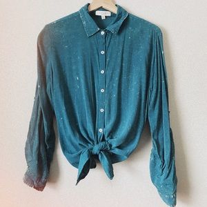 Umgee | Teal distressed soft buttondown blouse XL